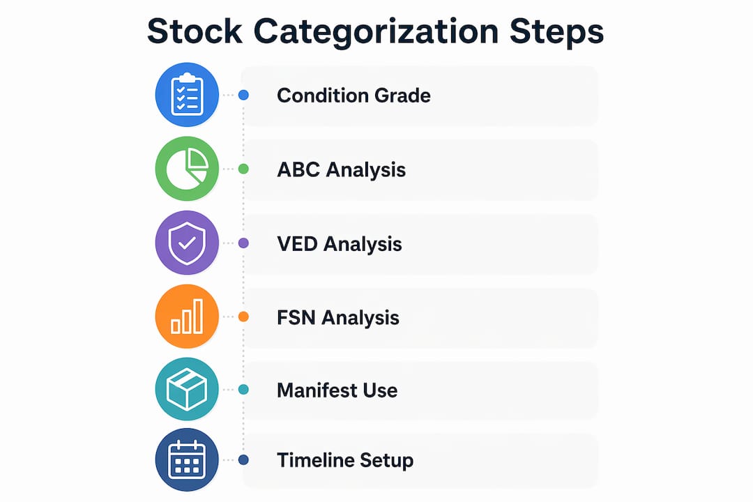 Infographic illustrating steps to categorize liquidation stock