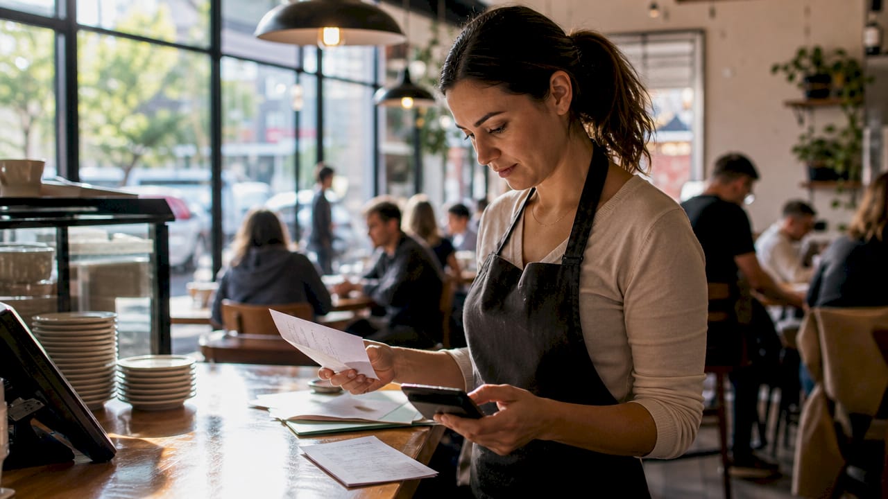 Businesswoman calculating retail cash flow