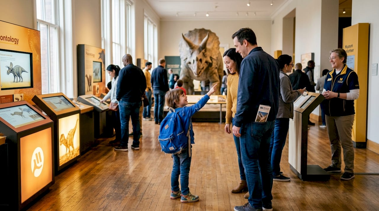 Family enjoying museum visit together
