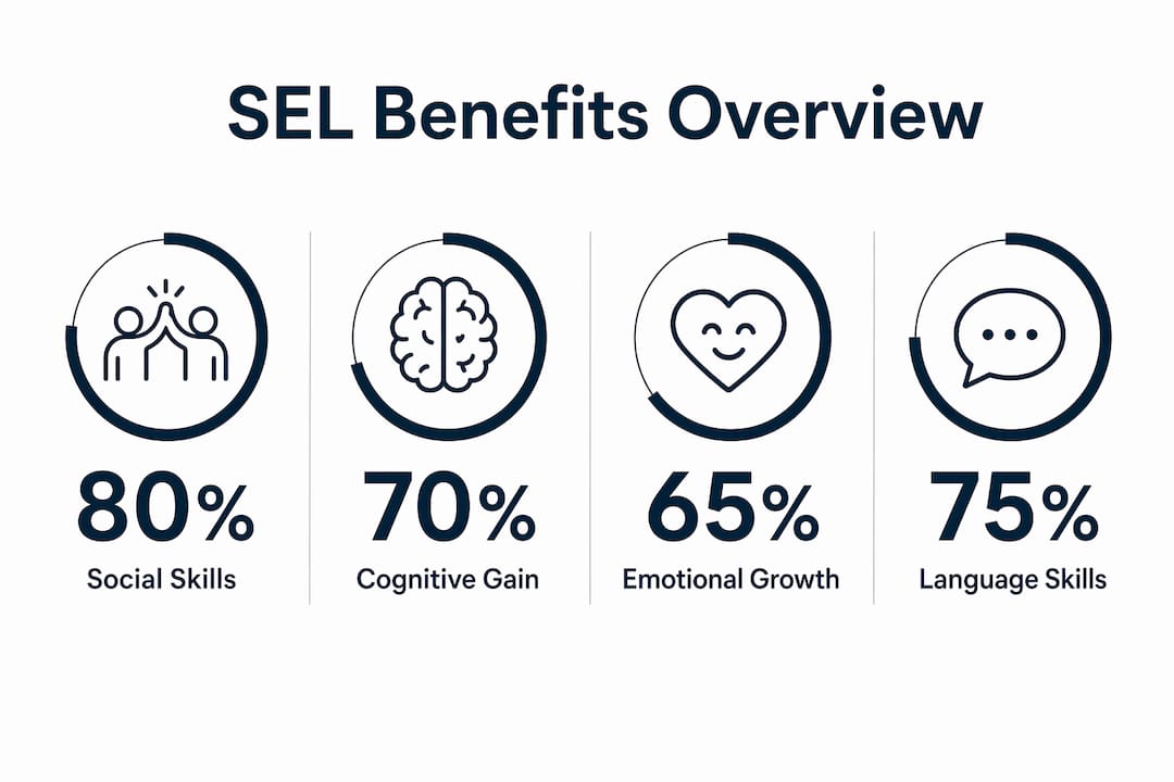 Infographic showing key social and cognitive SEL benefits