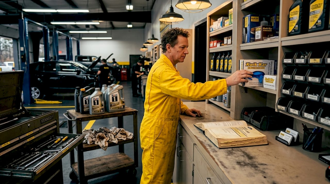 Mechanic handling auto shop supplies
