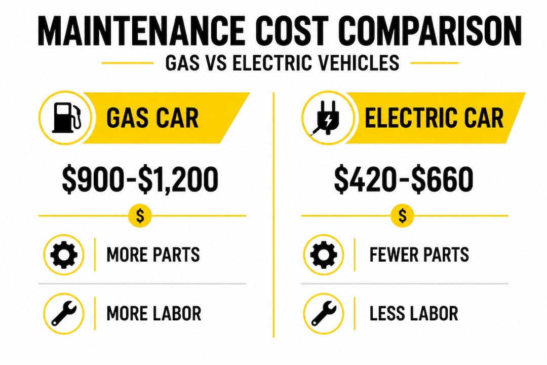 Infographic comparing gas and electric car maintenance costs