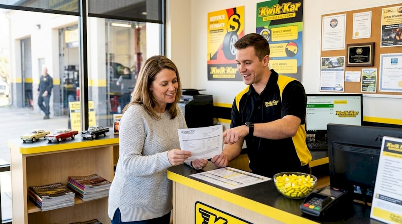 Customer and advisor discussing repair quote details