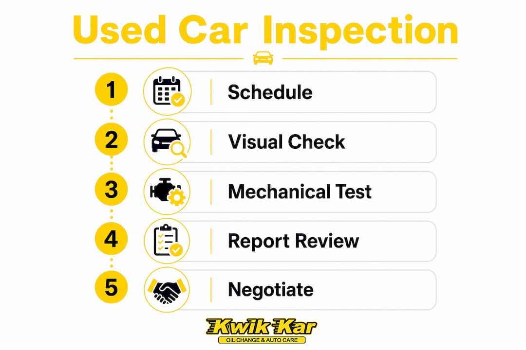 Infographic illustrating used car inspection steps