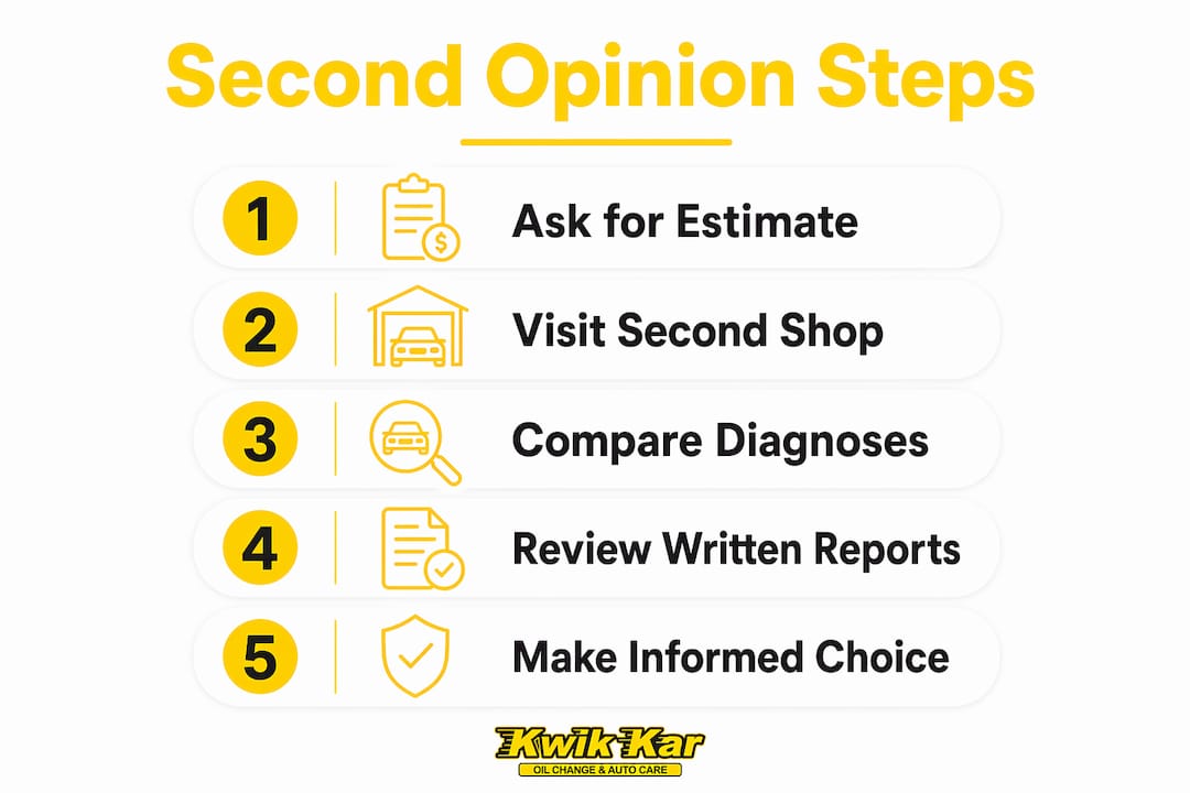 Infographic showing steps for obtaining a second opinion on auto repair