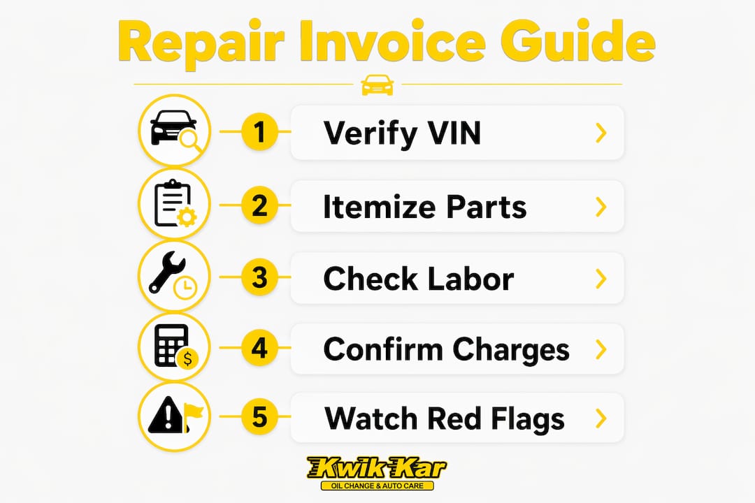 Infographic outlining key steps to understand repair invoice