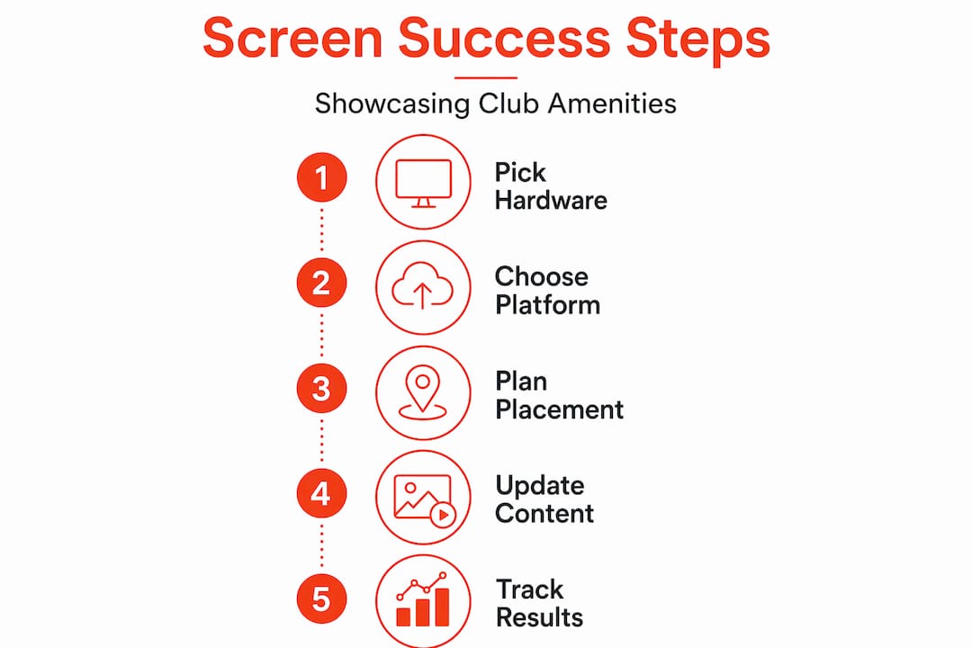 Infographic of five steps to digital club screens