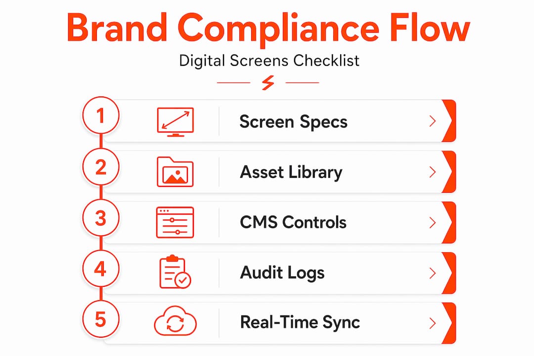 Infographic showing digital screen compliance process steps