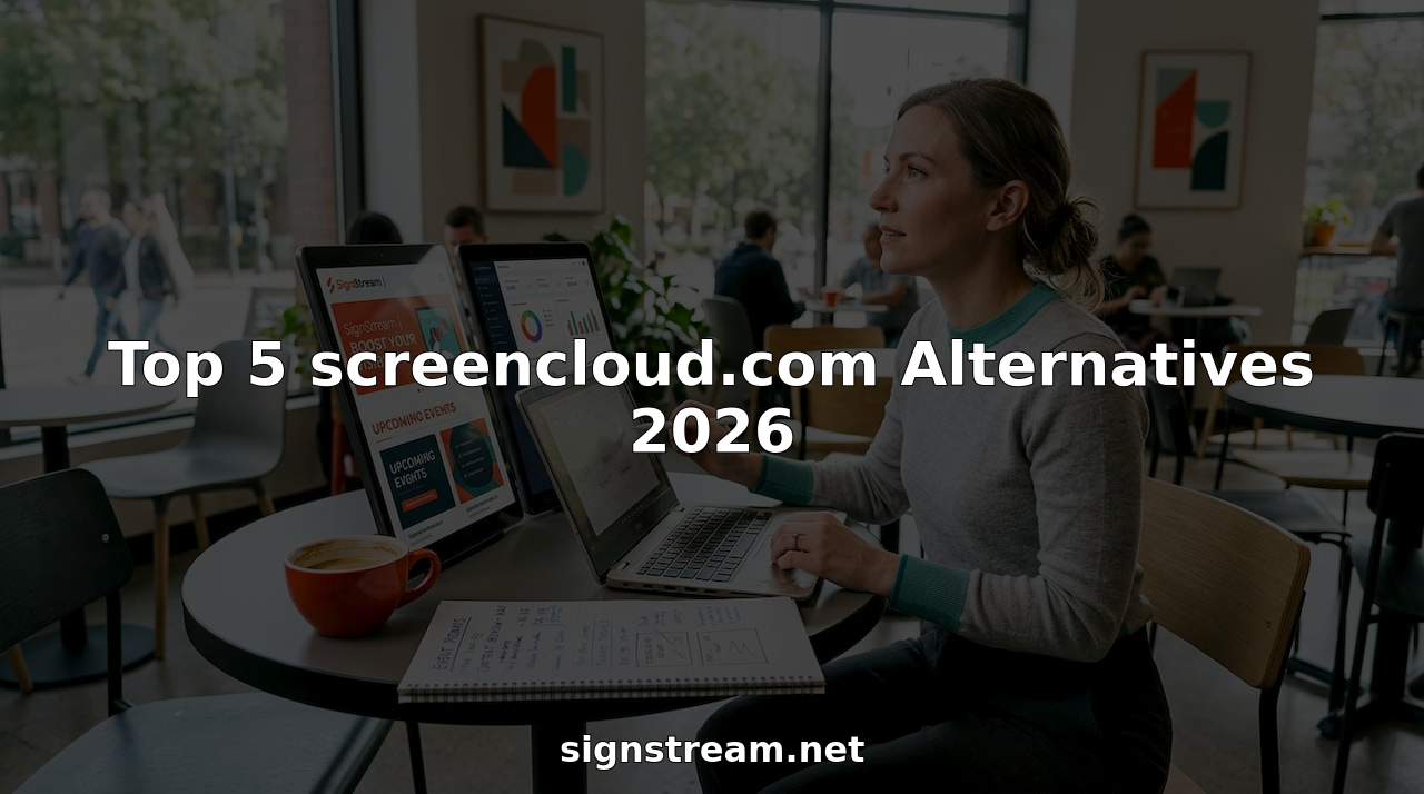 IT manager reviews digital signage screens setup
