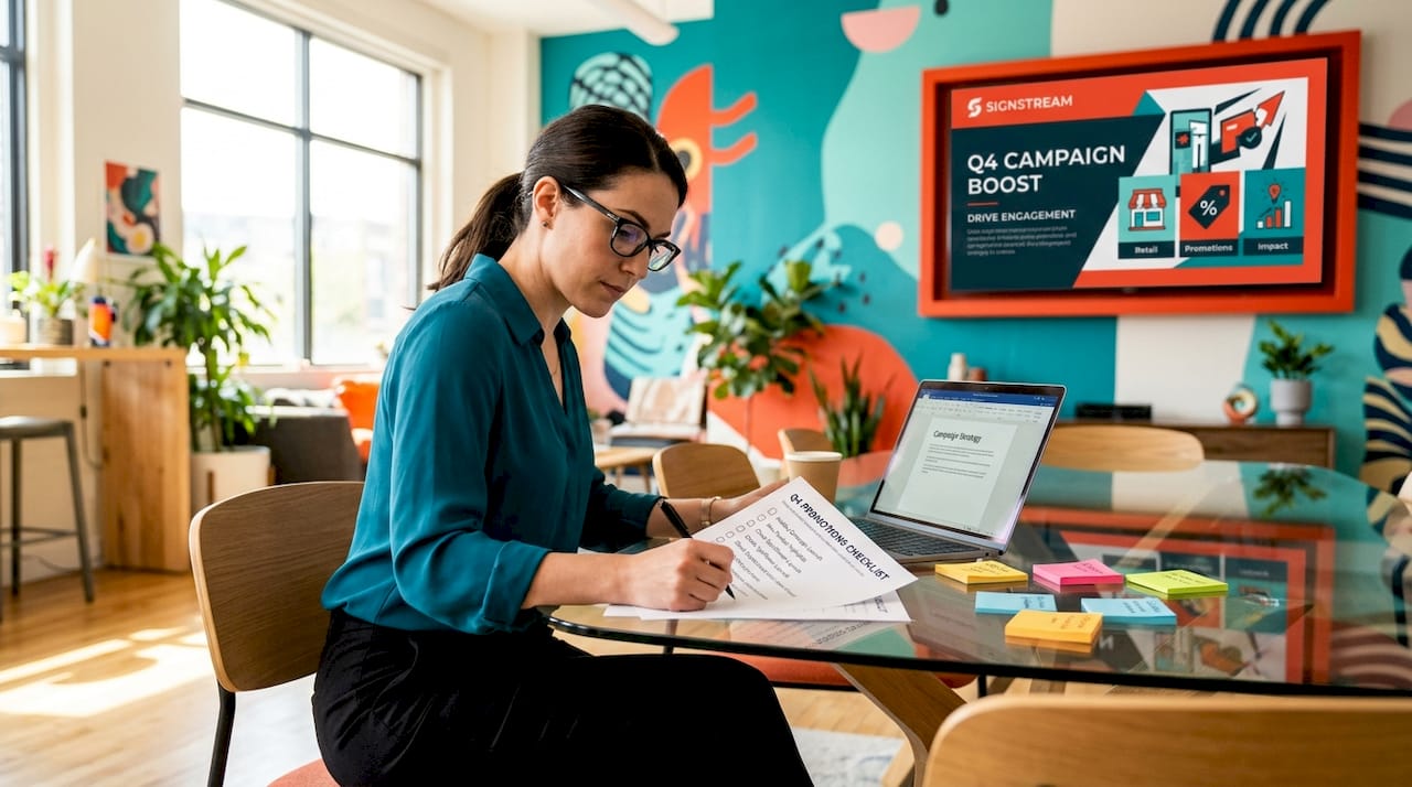 Marketing manager reviewing retail promotion checklist