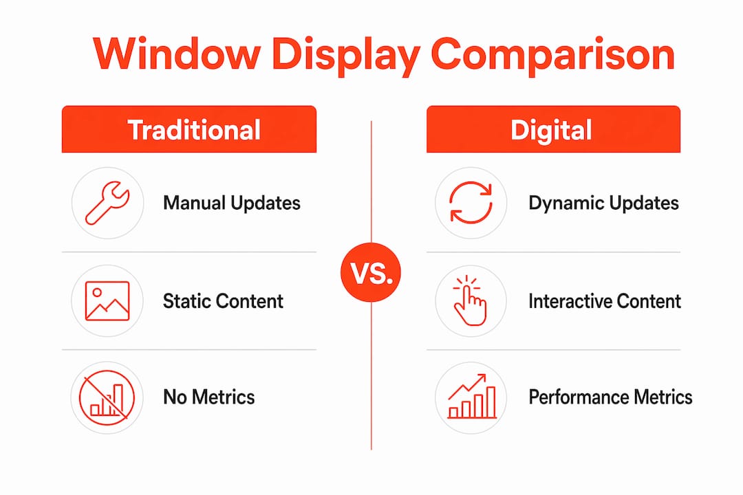 Infographic comparing traditional and digital window displays