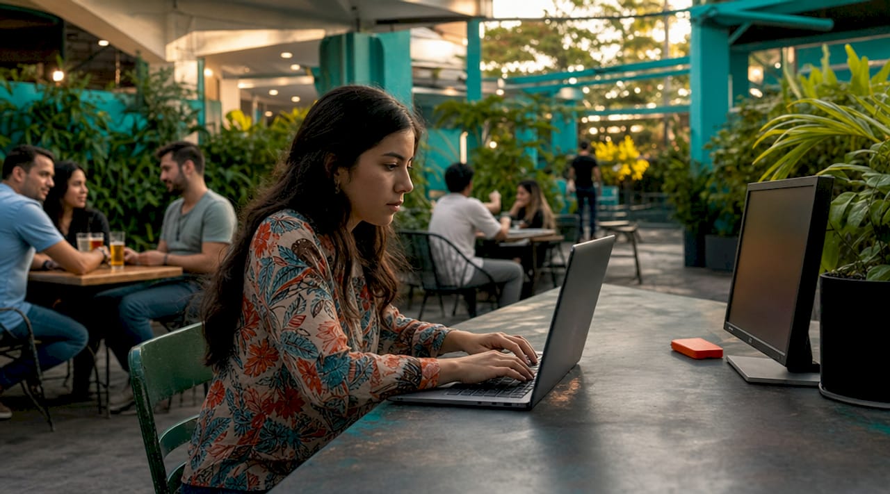 Hands typing daily specials data into laptop spreadsheet