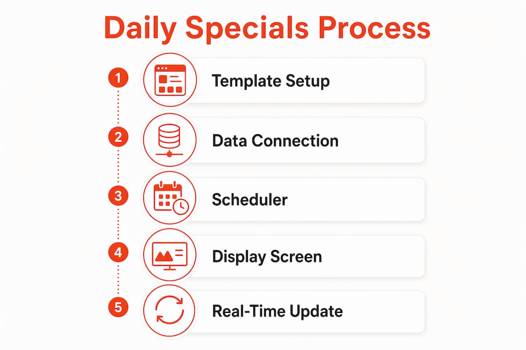 Infographic showing daily specials display process steps