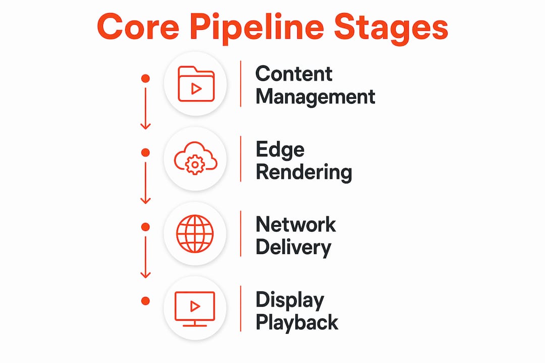 Infographic illustrating core pipeline stages of screen networks