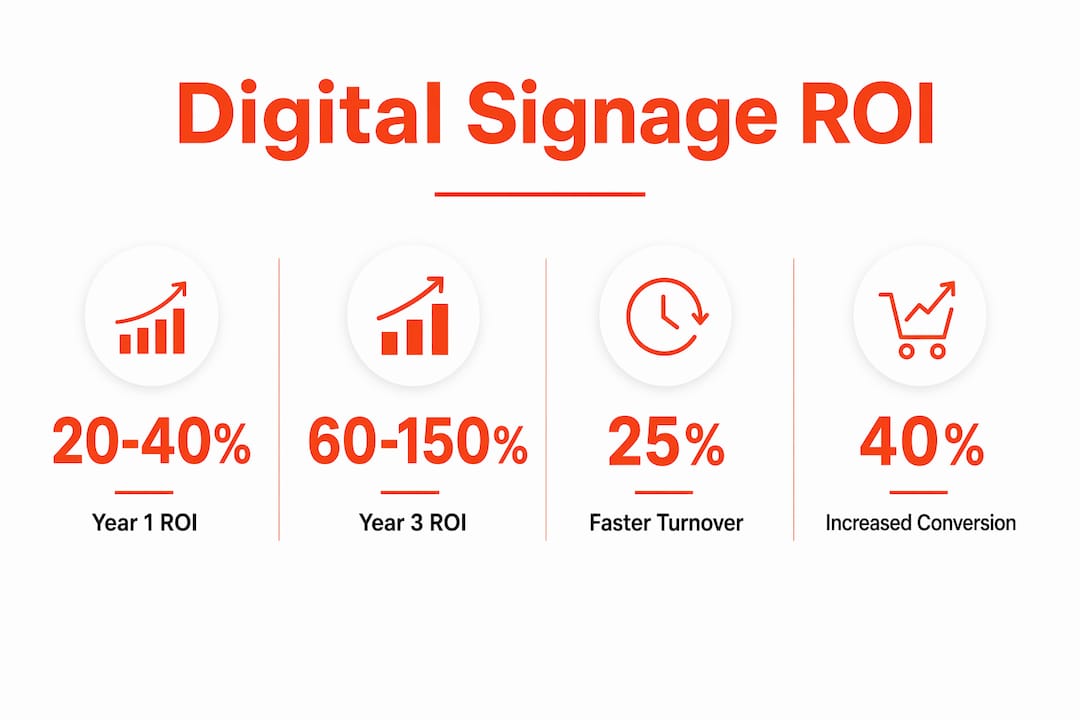 Infographic showing digital signage ROI and benefits