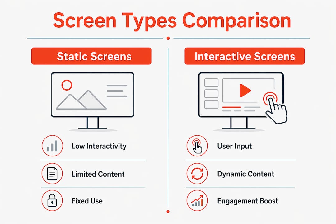 Infographic comparing static and interactive screens in tourism