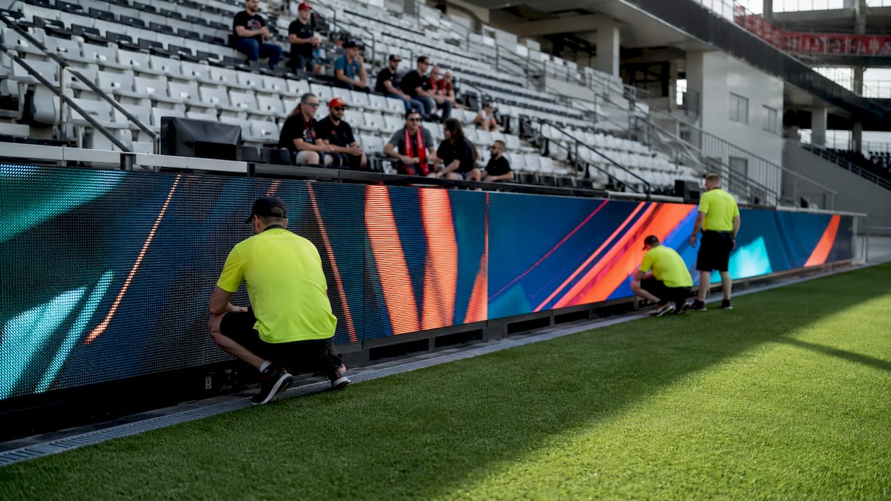 LED advertising screen at football stadium