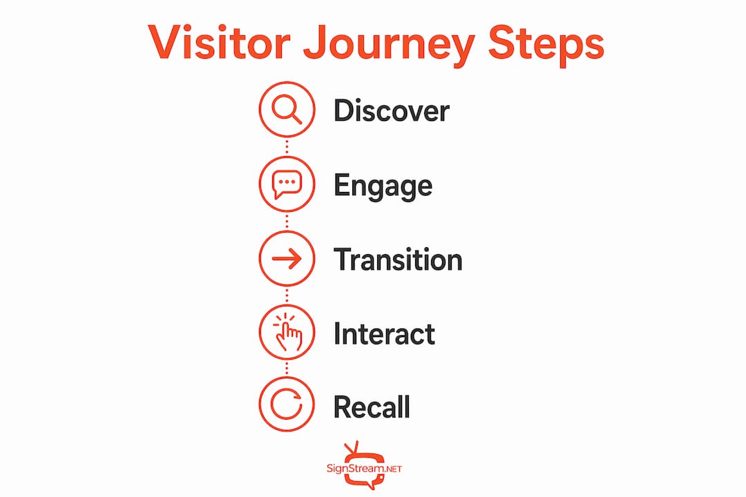 Infographic showing visitor journey steps in tourism network