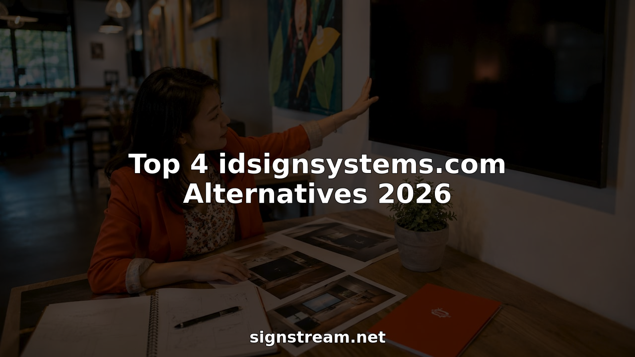 Woman arranging digital signage displays at desk