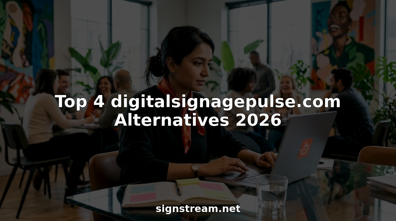 Woman managing digital signage content on laptop