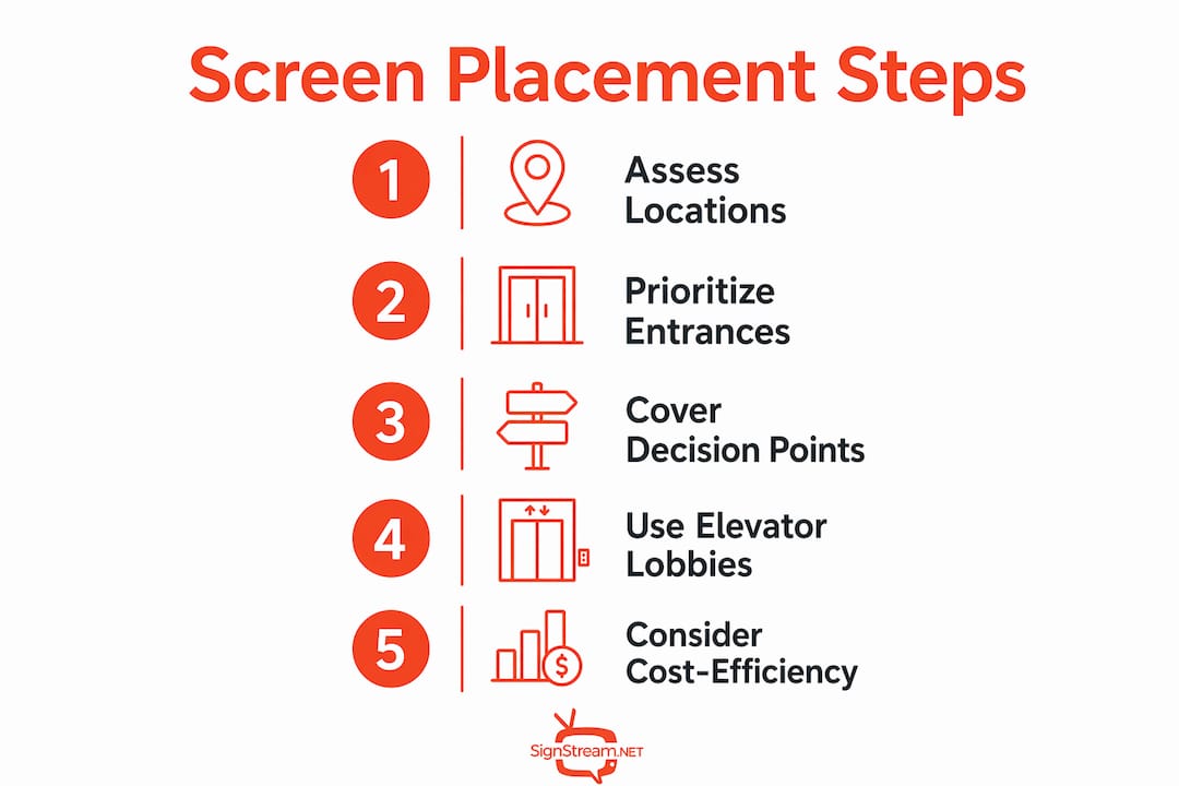 Vertical flow infographic on screen placement steps