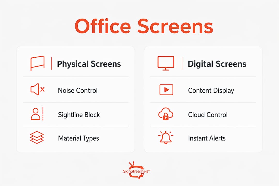 Infographic comparing physical and digital office screens