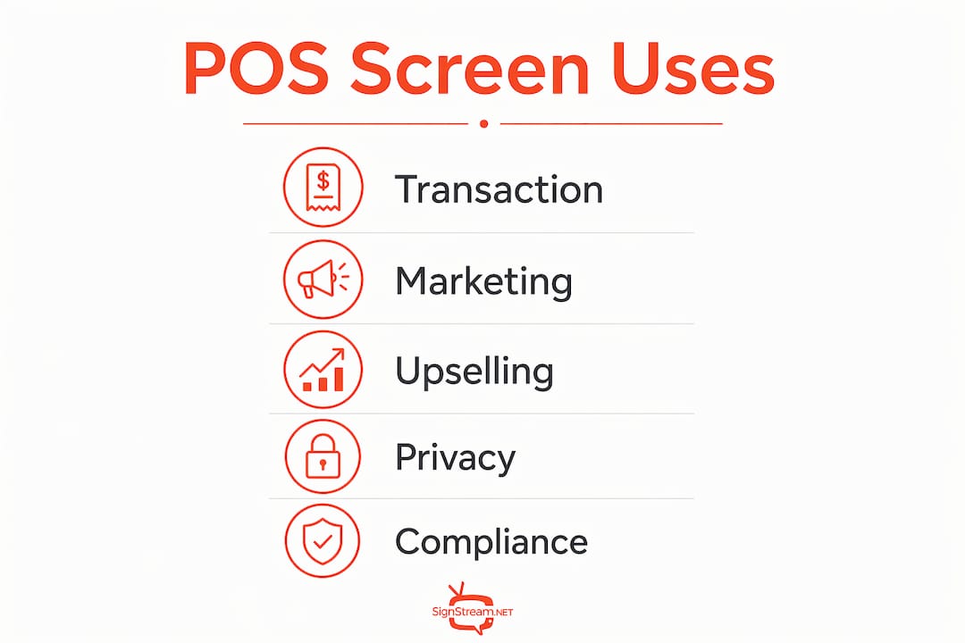 Infographic illustrating key POS screen content uses
