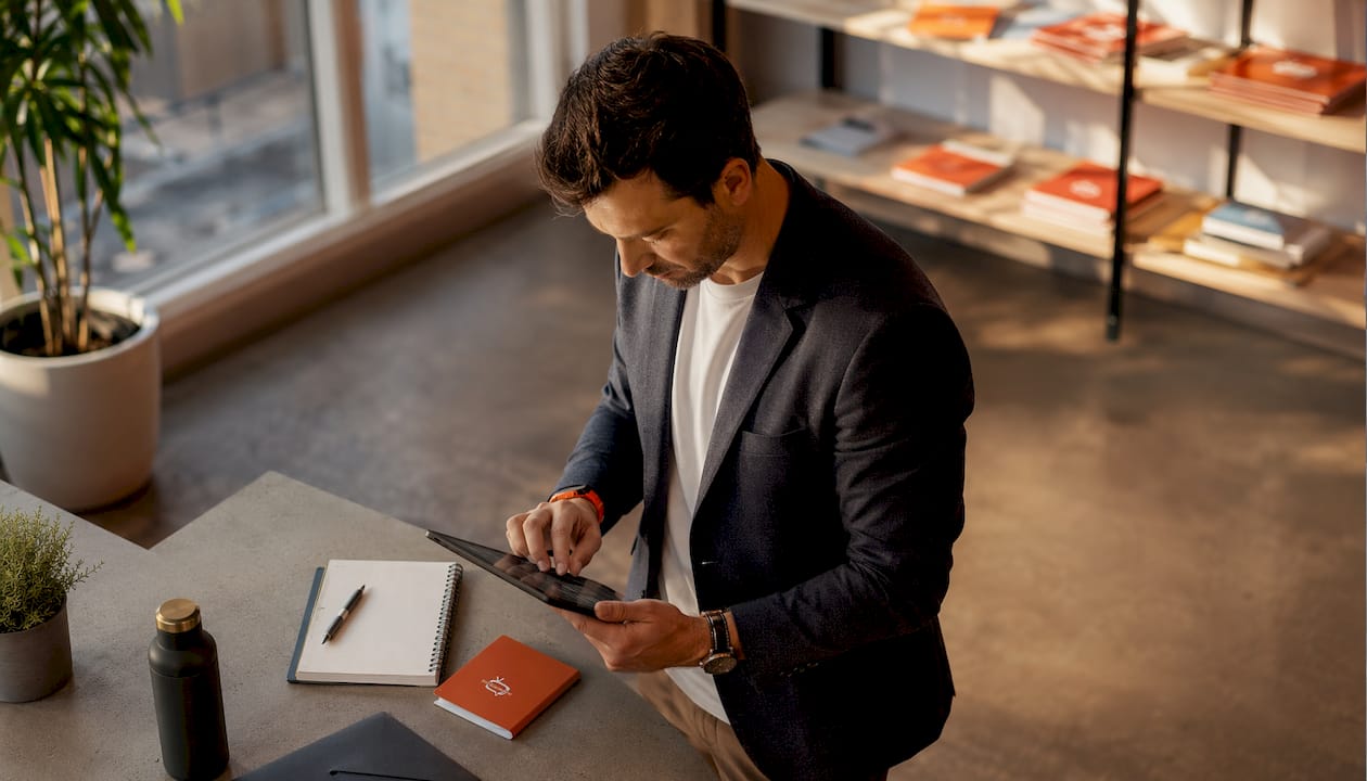 Marketing analyst reviewing retail screen data