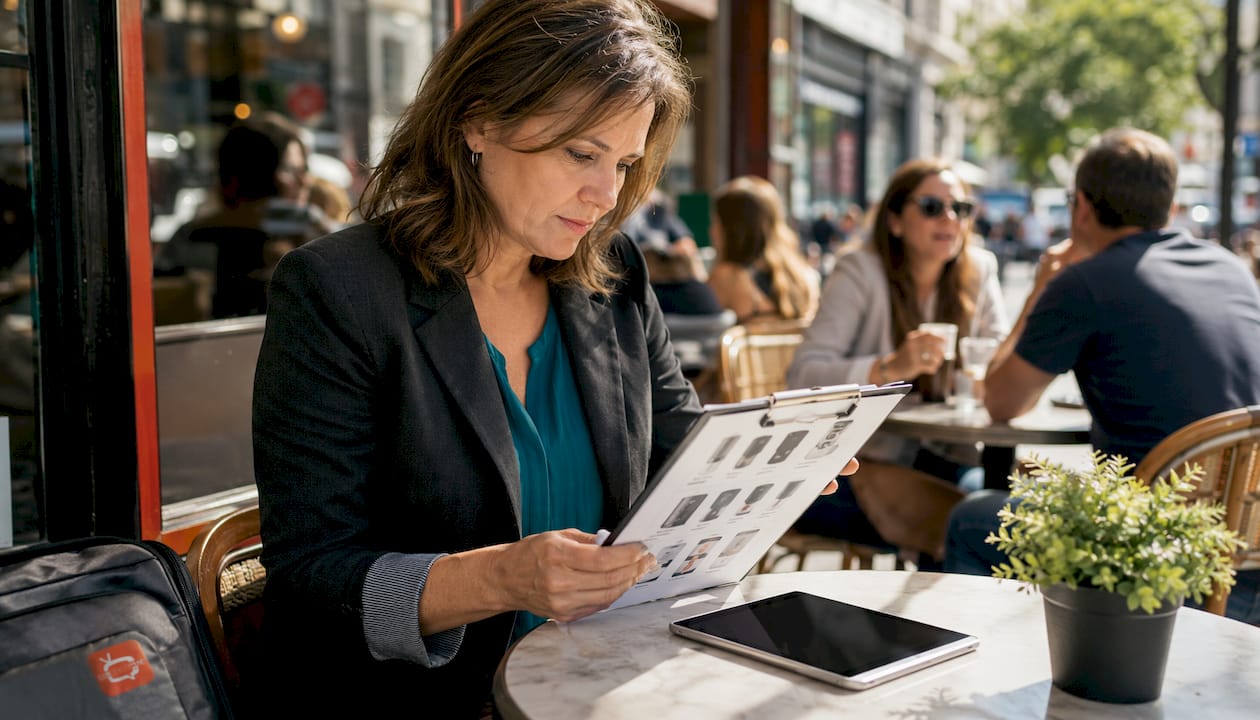 Business owner reviewing digital signage alternatives