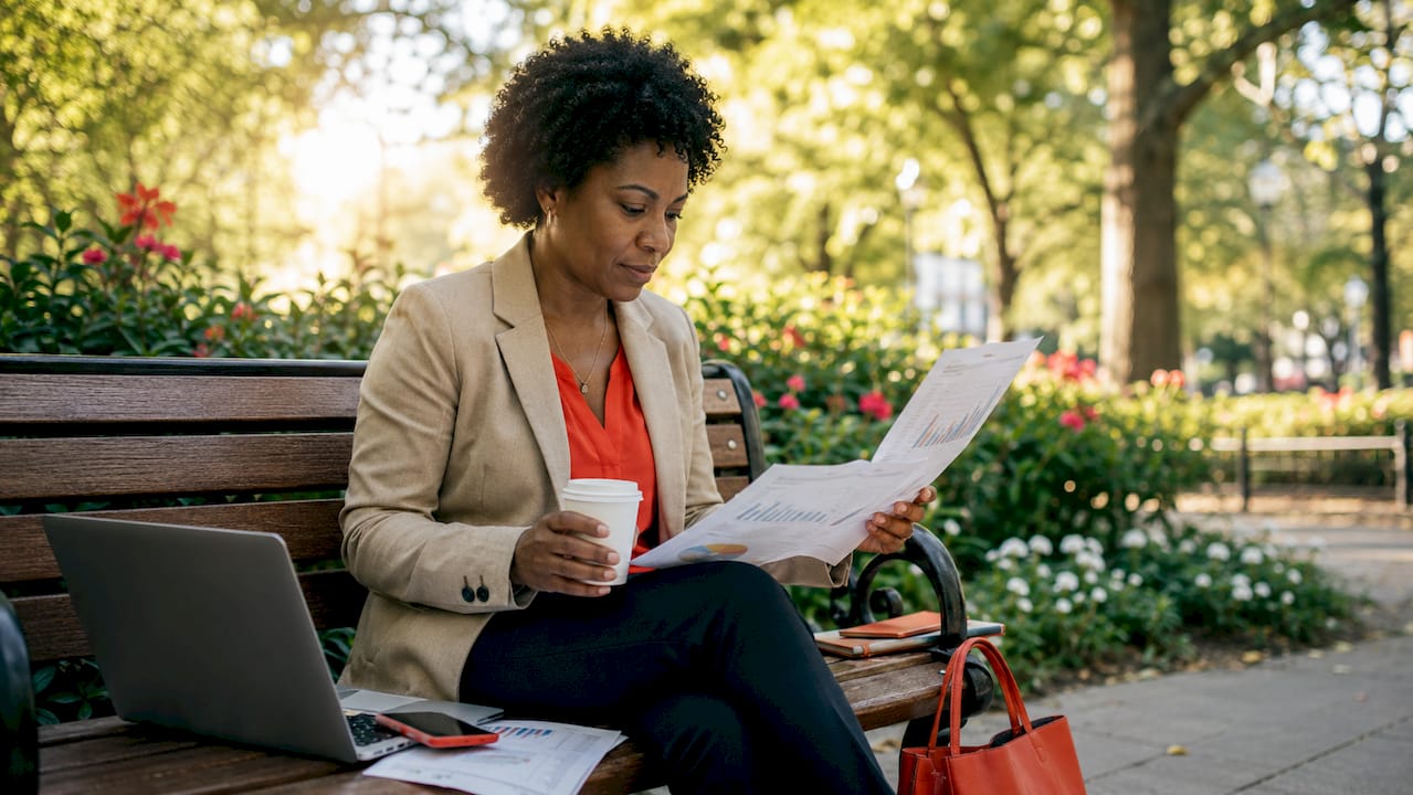 Woman reviewing e-signature software options