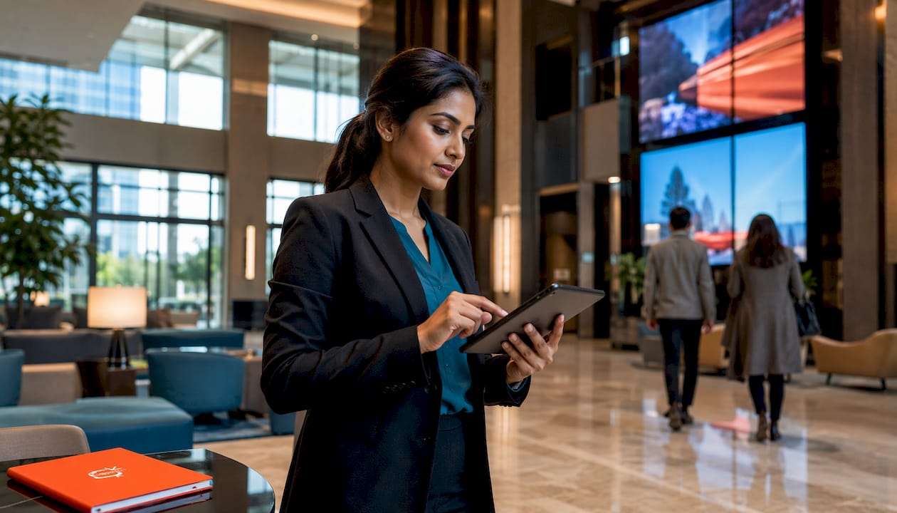 Coordinator scheduling event messaging on hospitality screens