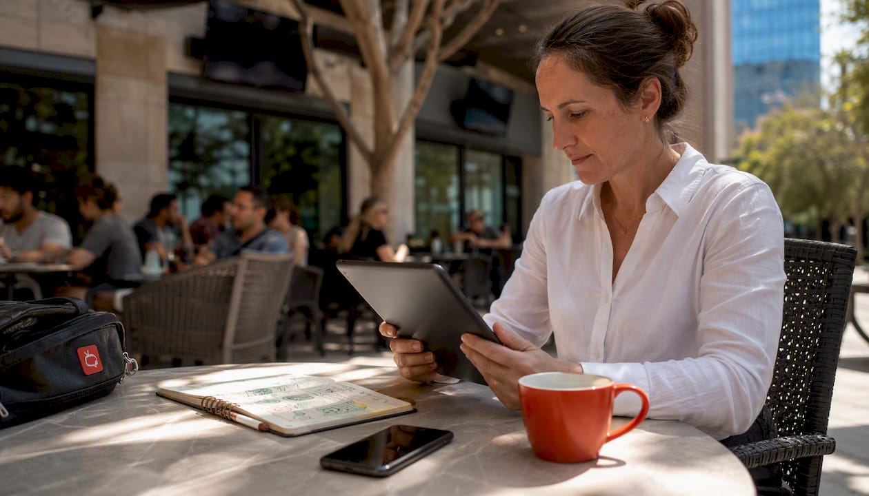 Business owner updating smart TV digital signage