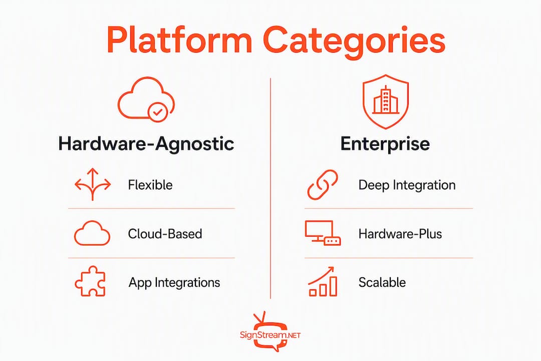 Infographic showing digital signage platform categories