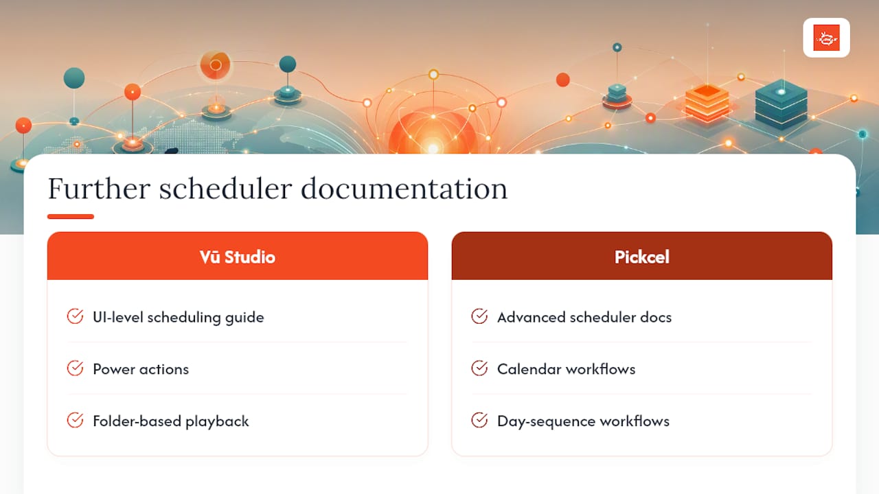 Where to go for deeper scheduler documentation — overview diagram
