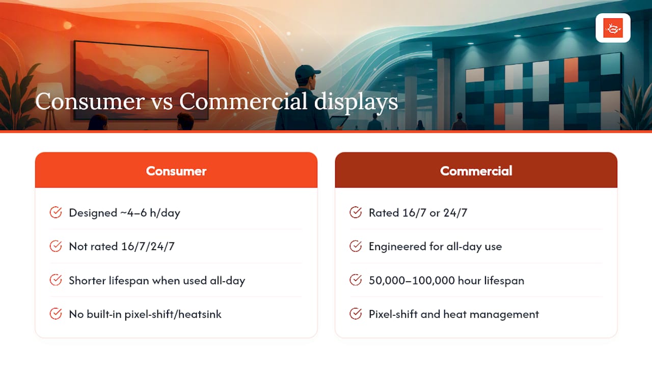 Consumer versus commercial display duty cycle