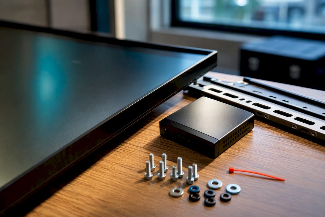 Digital signage hardware and mounting components