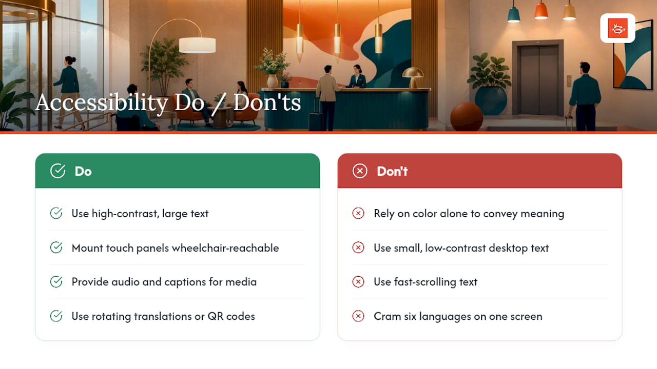 Accessibility and ADA Compliance for Lobby Screens — overview diagram