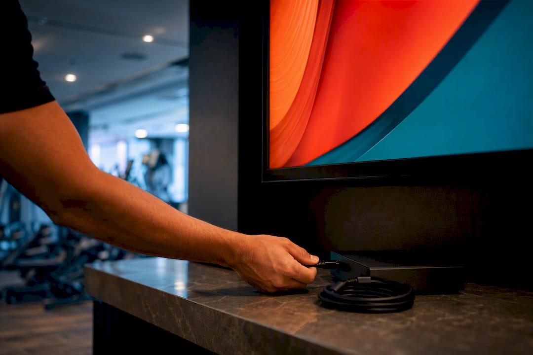 Operator checking digital signage video playback