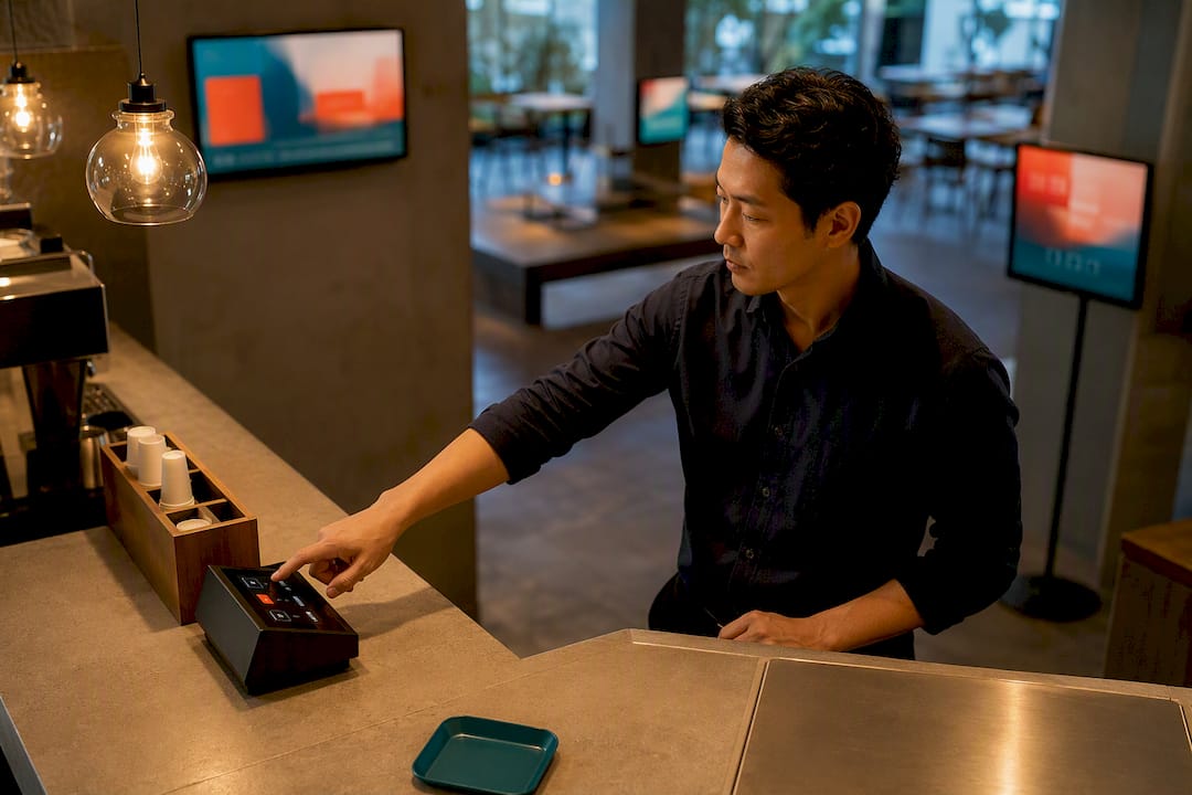 Manager updating content across café displays