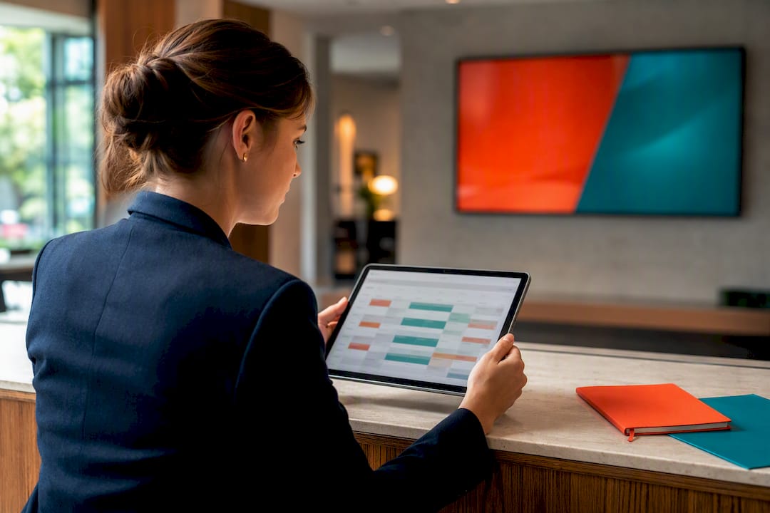 Manager planning digital signage content calendar