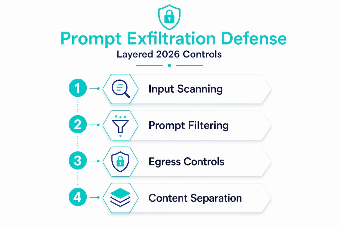 Infographic with four steps for AI prompt exfiltration defense