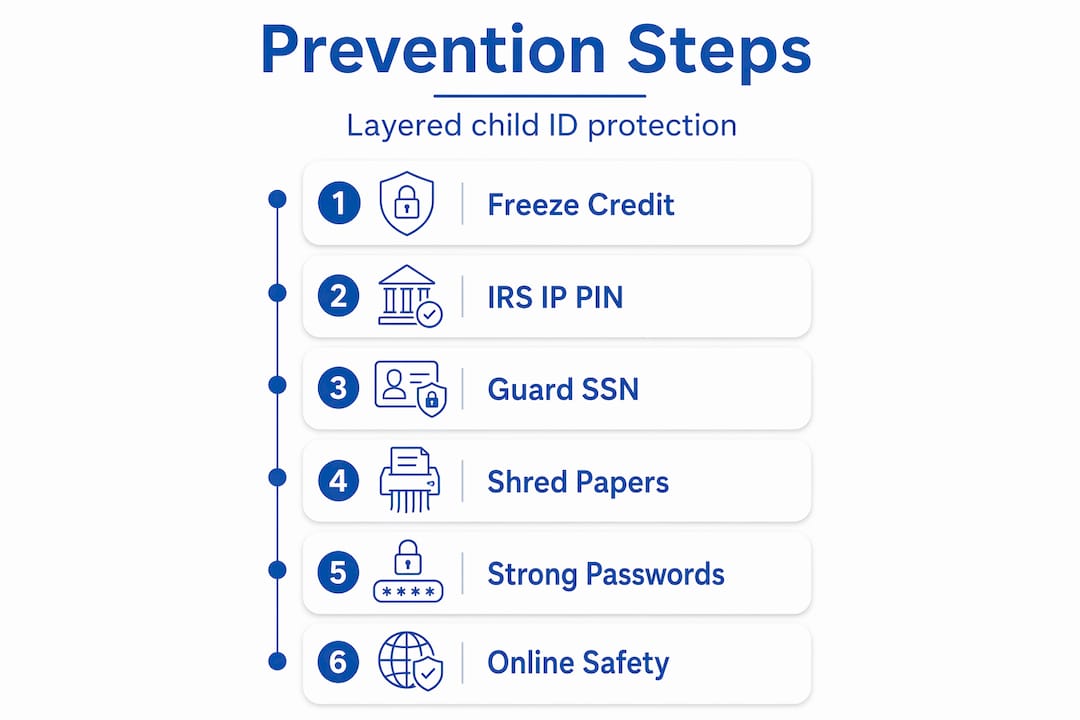 Vertical infographic of child ID protection steps