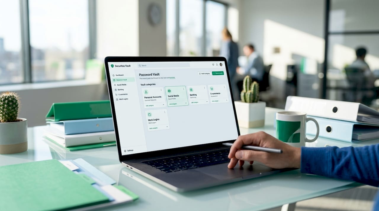 Organized password vault dashboard on laptop screen