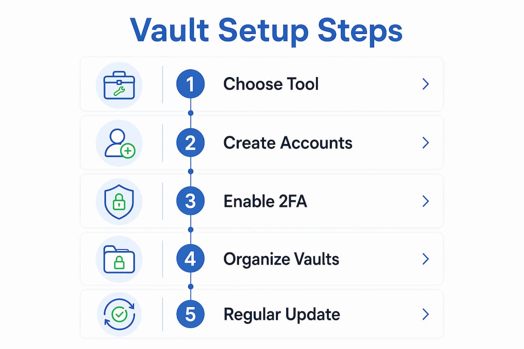 Infographic showing step-by-step family password vault setup