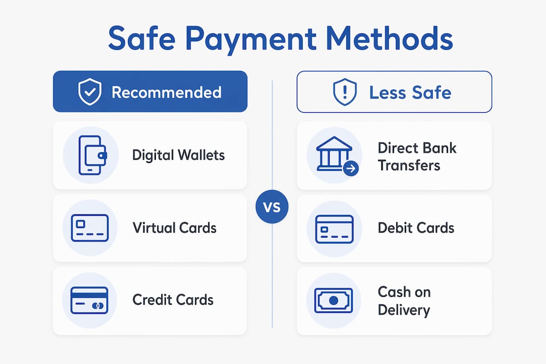 Infographic comparing safe and less safe payment methods