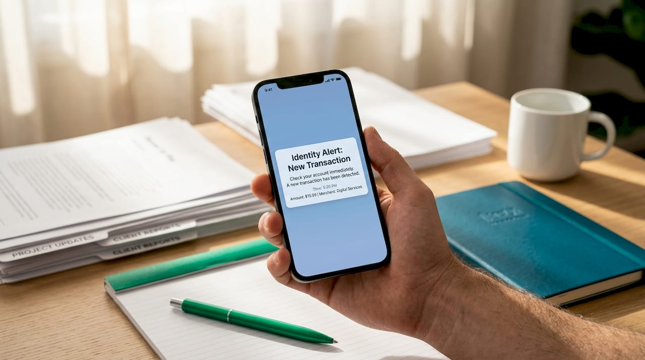 Smartphone showing identity alert notification