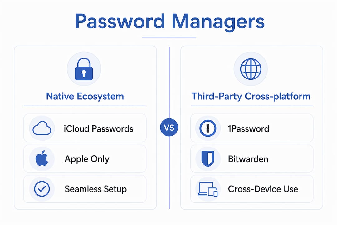 Infographic comparing native and third-party family password managers