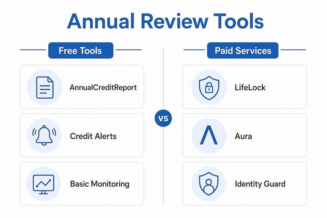 Infographic comparing free and paid identity protection tools