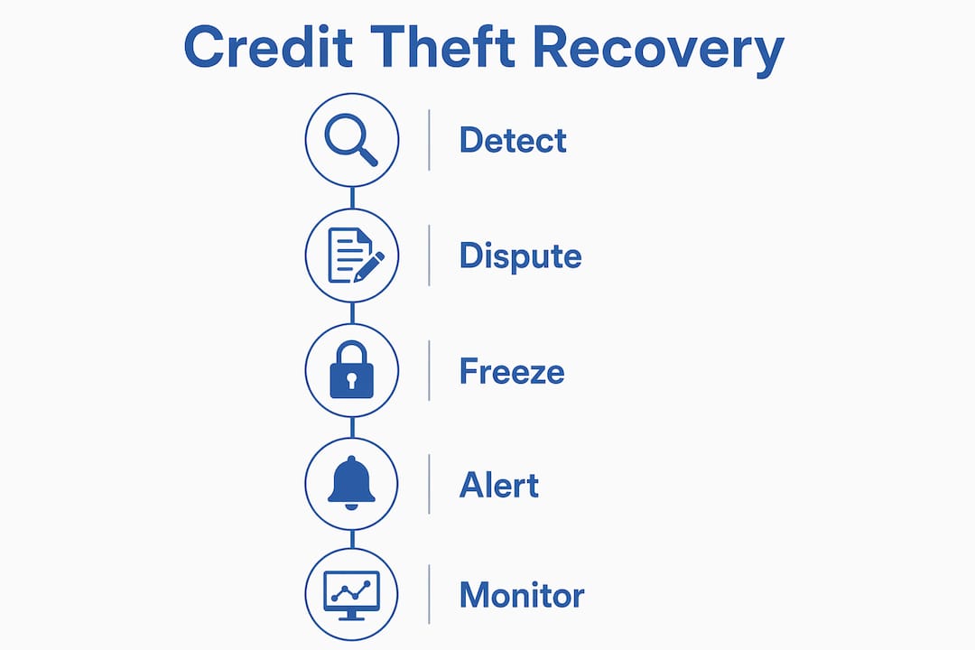 Infographic illustrating steps to recover from identity theft