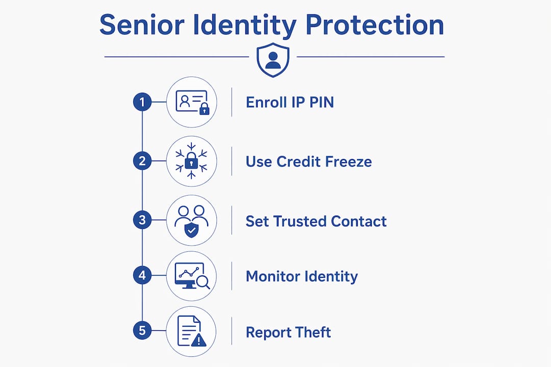 Infographic showing identity protection steps for seniors
